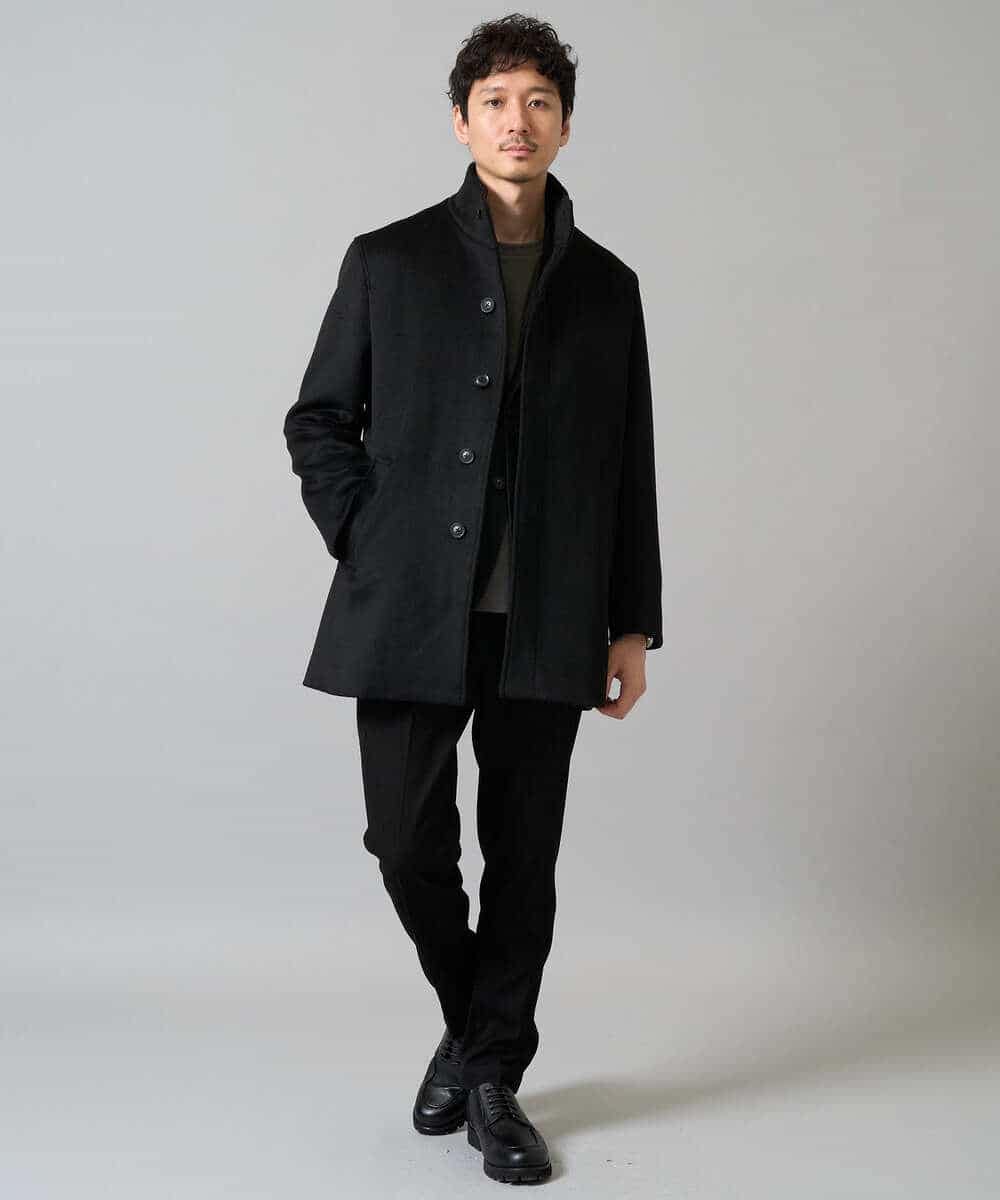KHKJA71044 a.v.v MEN(アー・ヴェ・ヴェ) 【イージーケア/洗濯機で洗える】幾何ジャカードクルーネックＴシャツ〈SMART SERIES〉 ブラック
