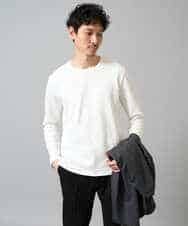 KHKJA71044 a.v.v MEN(アー・ヴェ・ヴェ) 【イージーケア/洗濯機で洗える】幾何ジャカードクルーネックＴシャツ〈SMART SERIES〉 ブラック