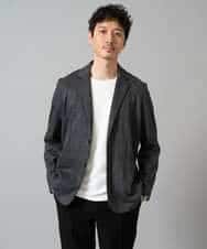 KHKJA71044 a.v.v MEN(アー・ヴェ・ヴェ) 【イージーケア/洗濯機で洗える】幾何ジャカードクルーネックＴシャツ〈SMART SERIES〉 ブラック