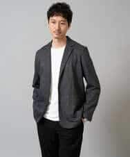 KHKJA71044 a.v.v MEN(アー・ヴェ・ヴェ) 【イージーケア/洗濯機で洗える】幾何ジャカードクルーネックＴシャツ〈SMART SERIES〉 ブラック