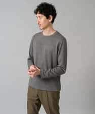 KHKJA71044 a.v.v MEN(アー・ヴェ・ヴェ) 【イージーケア/洗濯機で洗える】幾何ジャカードクルーネックＴシャツ〈SMART SERIES〉 ブラック