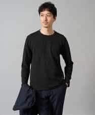 KHKJA71044 a.v.v MEN(アー・ヴェ・ヴェ) 【イージーケア/洗濯機で洗える】幾何ジャカードクルーネックＴシャツ〈SMART SERIES〉 ブラック