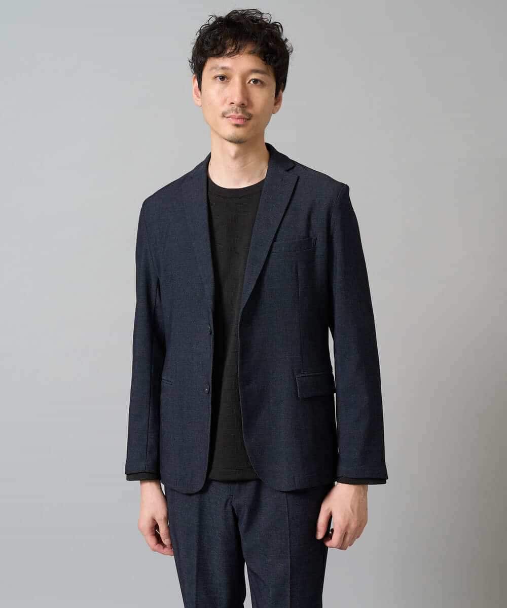 KHKJA71044 a.v.v MEN(アー・ヴェ・ヴェ) 【イージーケア/洗濯機で洗える】幾何ジャカードクルーネックＴシャツ〈SMART SERIES〉 ブラック