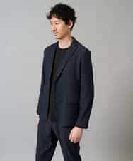 KHKJA71044 a.v.v MEN(アー・ヴェ・ヴェ) 【イージーケア/洗濯機で洗える】幾何ジャカードクルーネックＴシャツ〈SMART SERIES〉 ブラック