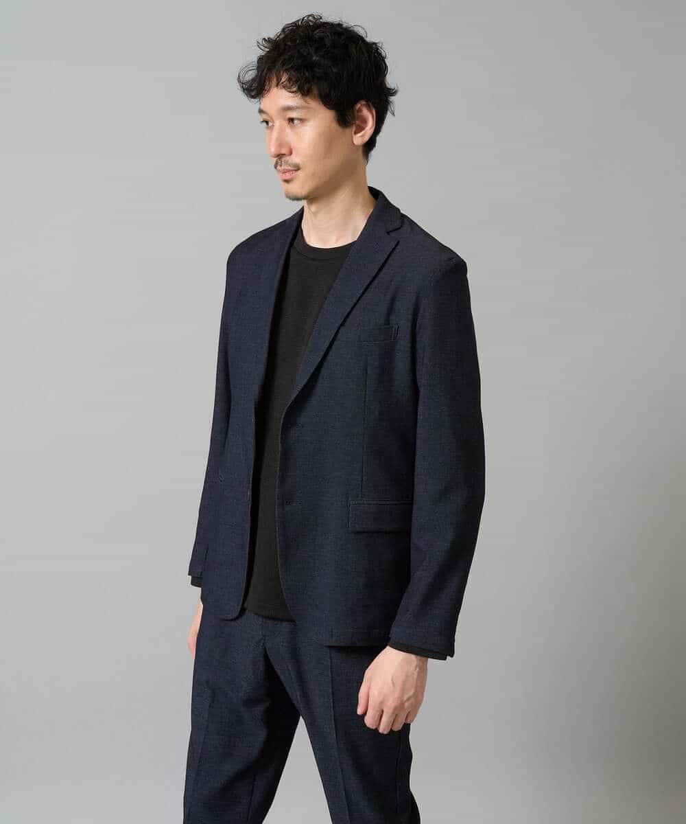 KHKJA71044 a.v.v MEN(アー・ヴェ・ヴェ) 【イージーケア/洗濯機で洗える】幾何ジャカードクルーネックＴシャツ〈SMART SERIES〉 ブラック