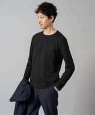 KHKJA71044 a.v.v MEN(アー・ヴェ・ヴェ) 【イージーケア/洗濯機で洗える】幾何ジャカードクルーネックＴシャツ〈SMART SERIES〉 ブラック