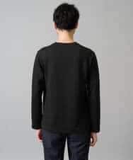 KHKJA71044 a.v.v MEN(アー・ヴェ・ヴェ) 【イージーケア/洗濯機で洗える】幾何ジャカードクルーネックＴシャツ〈SMART SERIES〉 ブラック