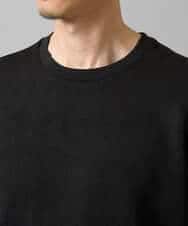 KHKJA71044 a.v.v MEN(アー・ヴェ・ヴェ) 【イージーケア/洗濯機で洗える】幾何ジャカードクルーネックＴシャツ〈SMART SERIES〉 ブラック