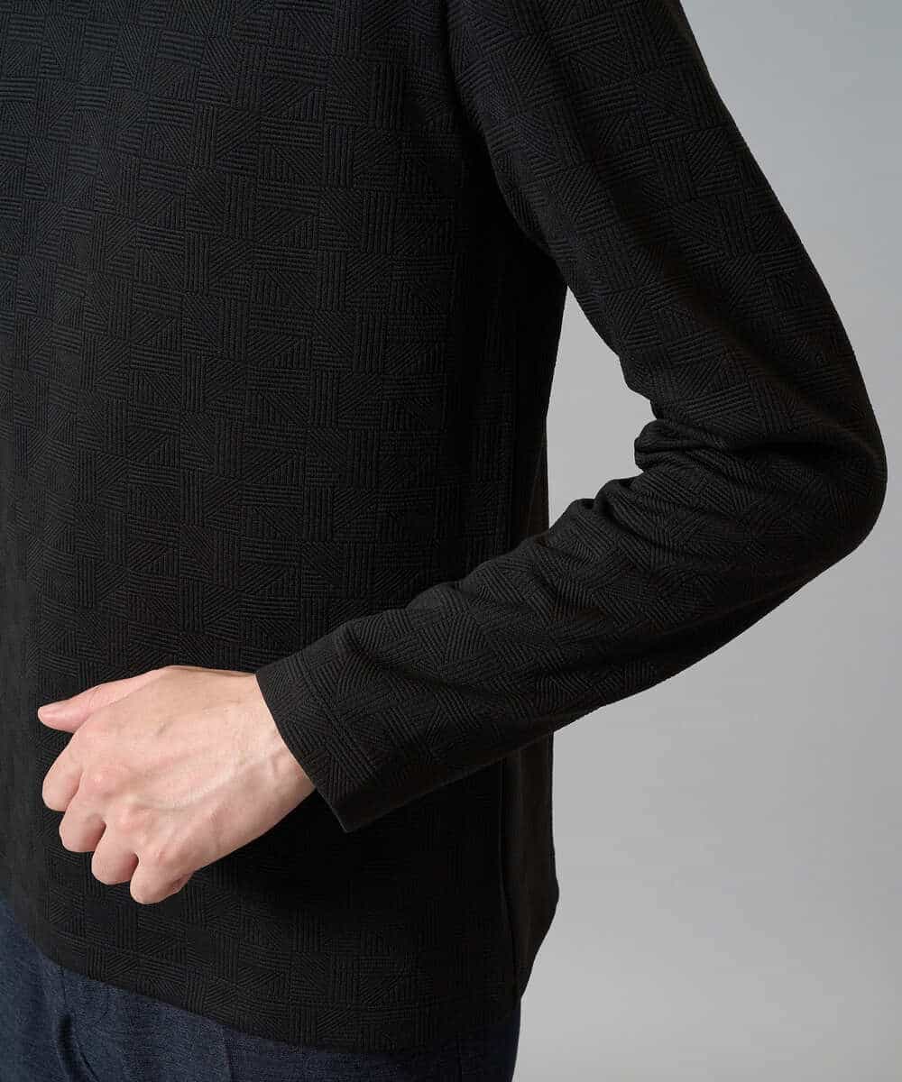 KHKJA71044 a.v.v MEN(アー・ヴェ・ヴェ) 【イージーケア/洗濯機で洗える】幾何ジャカードクルーネックＴシャツ〈SMART SERIES〉 ブラック