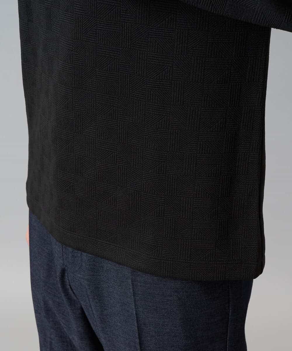 KHKJA71044 a.v.v MEN(アー・ヴェ・ヴェ) 【イージーケア/洗濯機で洗える】幾何ジャカードクルーネックＴシャツ〈SMART SERIES〉 ブラック