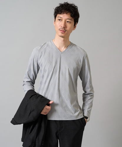KHKJA72044 a.v.v MEN 【イージーケア/毛玉になりにくい】ダイヤジャカードＶネックスマートＴシャツ〈SMART SERIES〉