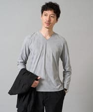 KHKJA72044 a.v.v MEN(アー・ヴェ・ヴェ) 【イージーケア/毛玉になりにくい】ダイヤジャカードＶネックスマートＴシャツ〈SMART SERIES〉 ライトグレー