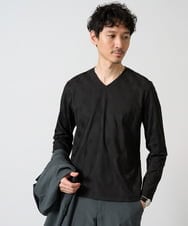 KHKJA72044 a.v.v MEN(アー・ヴェ・ヴェ) 【イージーケア/毛玉になりにくい】ダイヤジャカードＶネックＴシャツ　通勤/ビジネス/ジャケット〈ON/OFF SERIES〉 ブラック