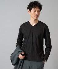KHKJA72044 a.v.v MEN(アー・ヴェ・ヴェ) 【イージーケア/毛玉になりにくい】ダイヤジャカードＶネックＴシャツ　通勤/ビジネス/ジャケット〈ON/OFF SERIES〉 ブラック
