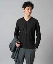 KHKJA72044 a.v.v MEN(アー・ヴェ・ヴェ) 【イージーケア/毛玉になりにくい】ダイヤジャカードＶネックスマートＴシャツ〈SMART SERIES〉 ブラック