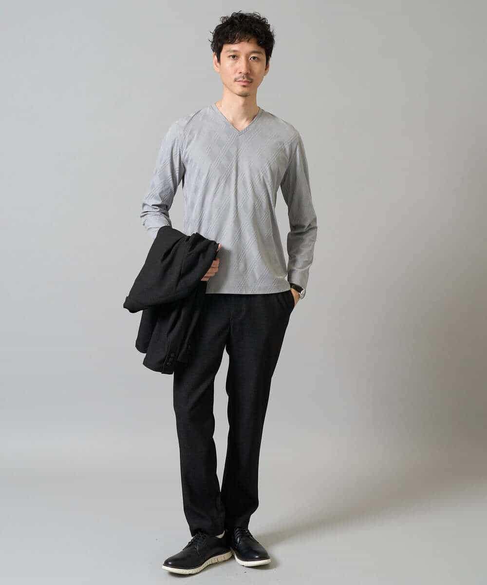KHKJA72044 a.v.v MEN(アー・ヴェ・ヴェ) 【イージーケア/毛玉になりにくい】ダイヤジャカードＶネックスマートＴシャツ〈SMART SERIES〉 ブラック
