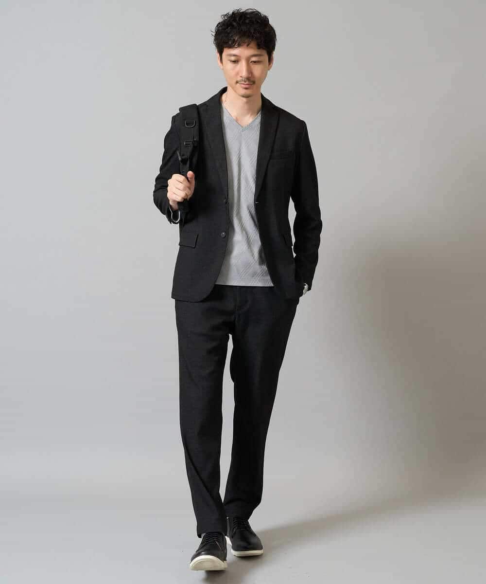 KHKJA72044 a.v.v MEN(アー・ヴェ・ヴェ) 【イージーケア/毛玉になりにくい】ダイヤジャカードＶネックスマートＴシャツ〈SMART SERIES〉 ブラック