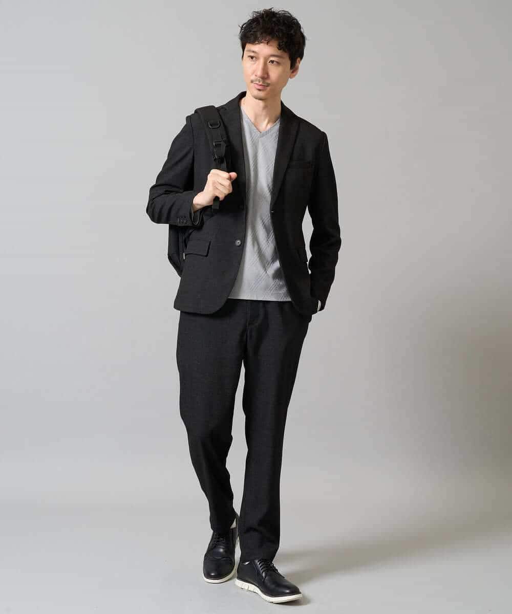 KHKJA72044 a.v.v MEN(アー・ヴェ・ヴェ) 【イージーケア/毛玉になりにくい】ダイヤジャカードＶネックスマートＴシャツ〈SMART SERIES〉 ブラック