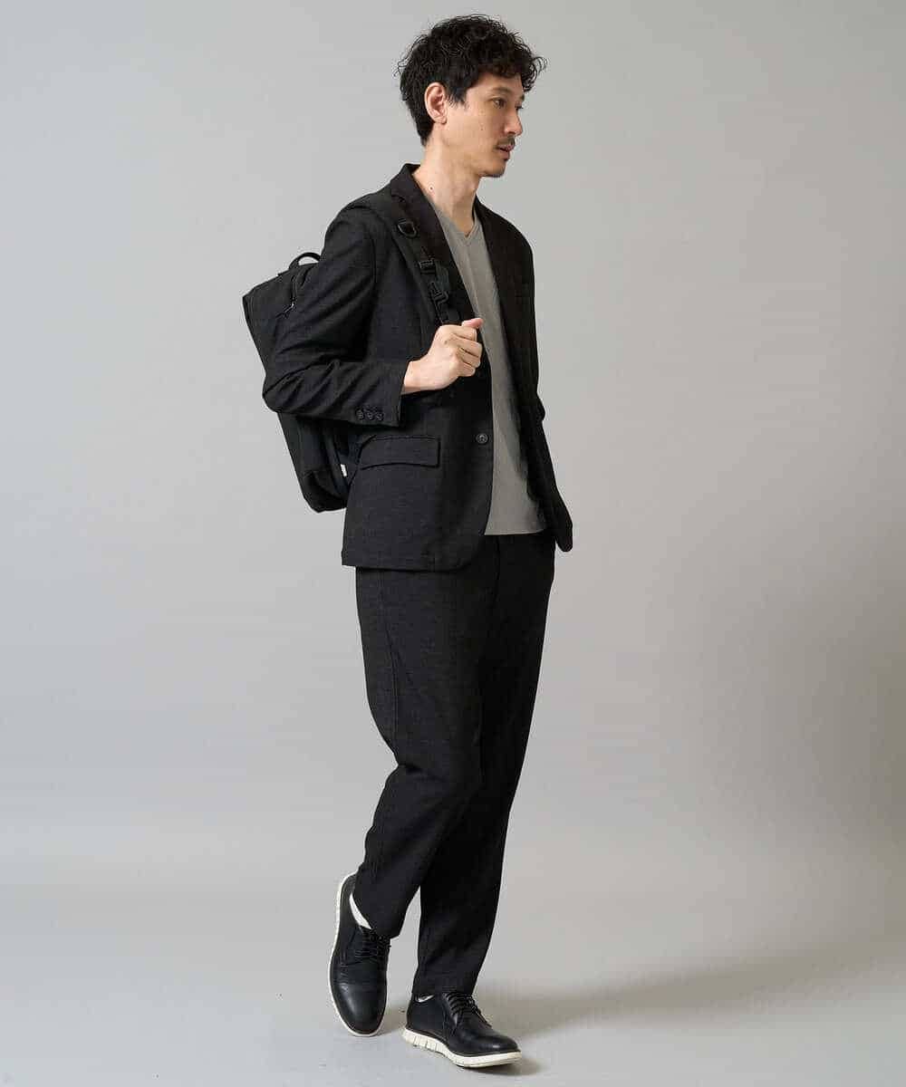 KHKJA72044 a.v.v MEN(アー・ヴェ・ヴェ) 【イージーケア/毛玉になりにくい】ダイヤジャカードＶネックスマートＴシャツ〈SMART SERIES〉 ブラック
