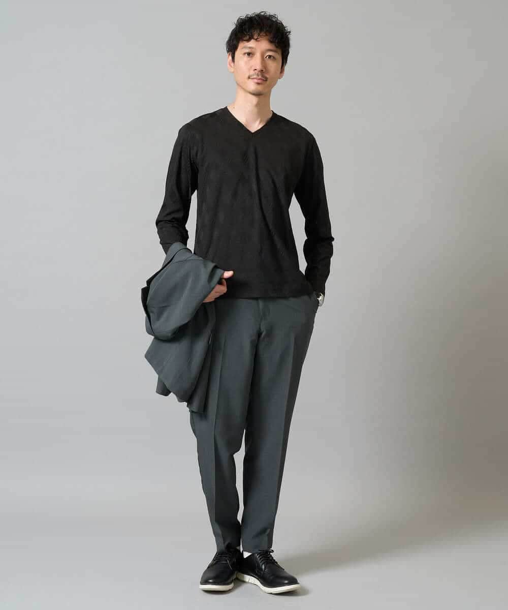 KHKJA72044 a.v.v MEN(アー・ヴェ・ヴェ) 【イージーケア/毛玉になりにくい】ダイヤジャカードＶネックスマートＴシャツ〈SMART SERIES〉 ブラック