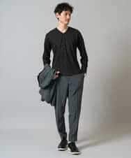KHKJA72044 a.v.v MEN(アー・ヴェ・ヴェ) 【イージーケア/毛玉になりにくい】ダイヤジャカードＶネックスマートＴシャツ〈SMART SERIES〉 ブラック