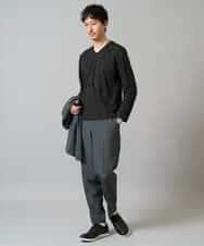 KHKJA72044 a.v.v MEN(アー・ヴェ・ヴェ) 【イージーケア/毛玉になりにくい】ダイヤジャカードＶネックスマートＴシャツ〈SMART SERIES〉 ブラック
