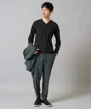 KHKJA72044 a.v.v MEN(アー・ヴェ・ヴェ) 【イージーケア/毛玉になりにくい】ダイヤジャカードＶネックスマートＴシャツ〈SMART SERIES〉 ブラック