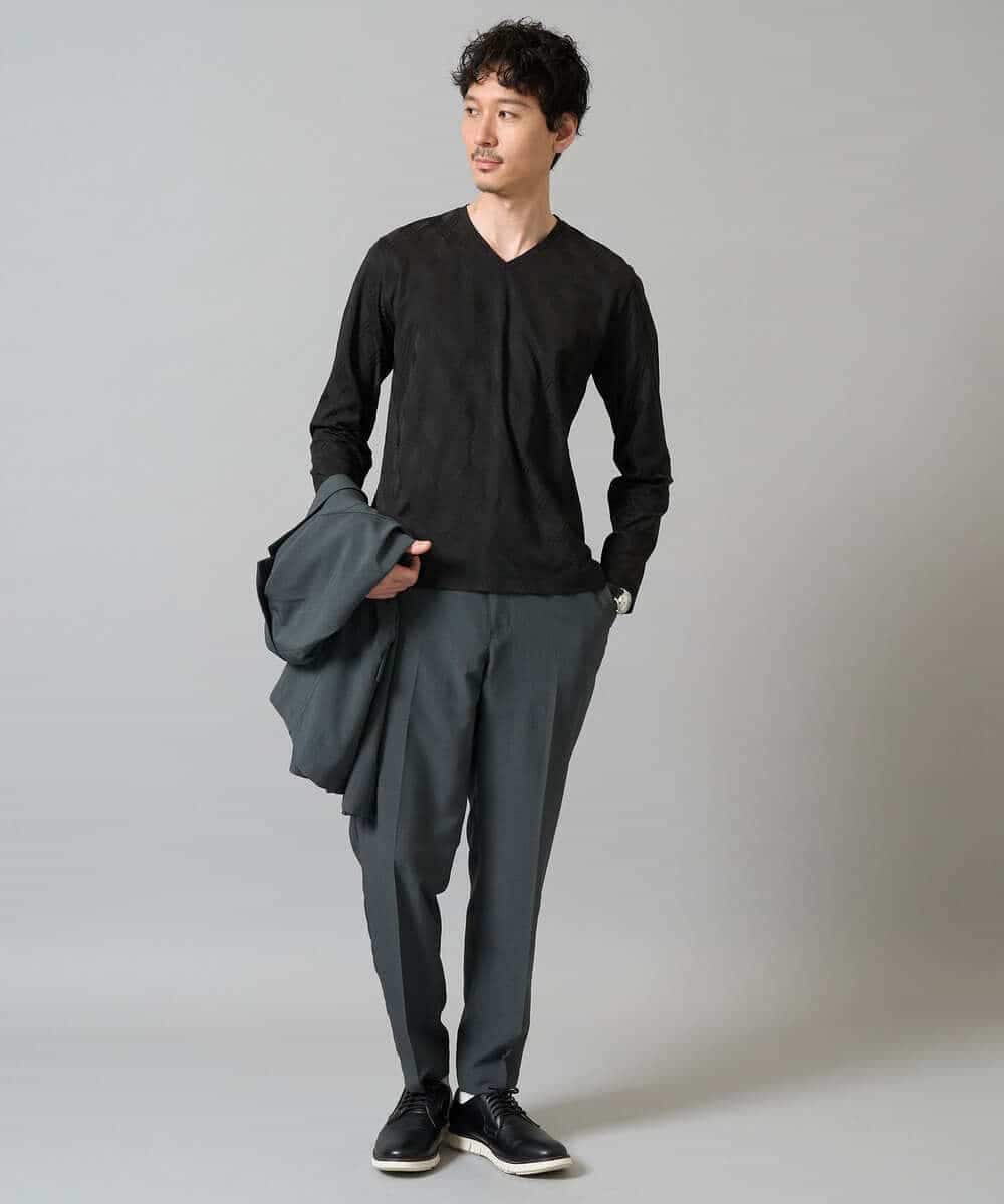 KHKJA72044 a.v.v MEN(アー・ヴェ・ヴェ) 【イージーケア/毛玉になりにくい】ダイヤジャカードＶネックスマートＴシャツ〈SMART SERIES〉 ブラック
