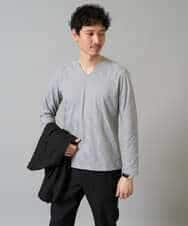 KHKJA72044 a.v.v MEN(アー・ヴェ・ヴェ) 【イージーケア/毛玉になりにくい】ダイヤジャカードＶネックスマートＴシャツ〈SMART SERIES〉 ブラック