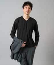 KHKJA72044 a.v.v MEN(アー・ヴェ・ヴェ) 【イージーケア/毛玉になりにくい】ダイヤジャカードＶネックスマートＴシャツ〈SMART SERIES〉 ブラック