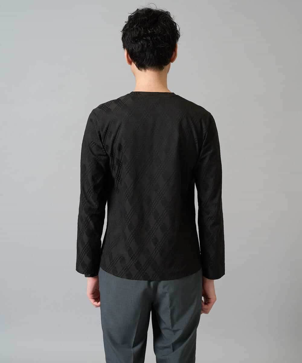KHKJA72044 a.v.v MEN(アー・ヴェ・ヴェ) 【イージーケア/毛玉になりにくい】ダイヤジャカードＶネックスマートＴシャツ〈SMART SERIES〉 ブラック