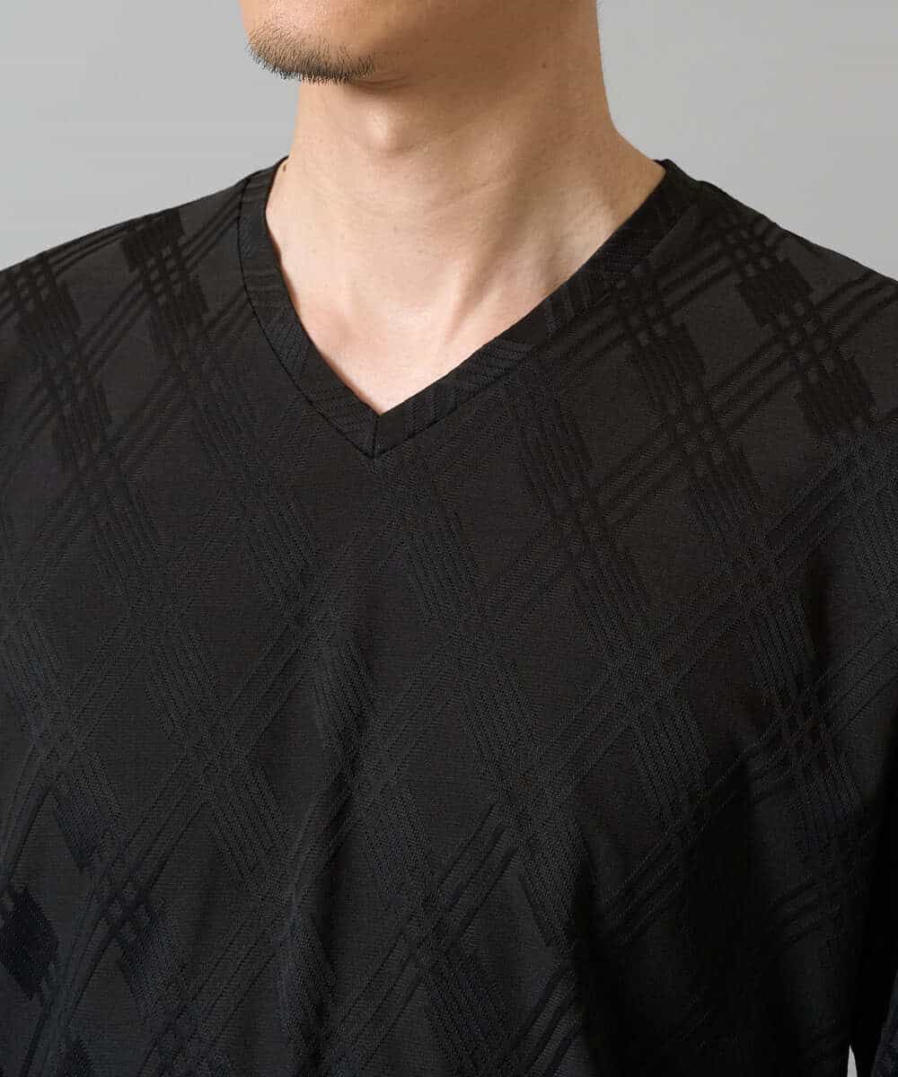 KHKJA72044 a.v.v MEN(アー・ヴェ・ヴェ) 【イージーケア/毛玉になりにくい】ダイヤジャカードＶネックスマートＴシャツ〈SMART SERIES〉 ブラック