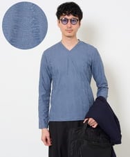 KHKJA73044 a.v.v MEN(アー・ヴェ・ヴェ) 【ジャケット映え】針抜きジャカードＶネックＴシャツ【洗濯機で洗える/毛玉になりにくい】通勤/ビジネス/ジャケット〈ON/OFF SERIES〉 ブルー
