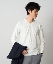 KHKJA73044 a.v.v MEN(アー・ヴェ・ヴェ) 針抜きジャカードＶネックＴシャツ【洗濯機で洗える/毛玉になりにくい】通勤/ビジネス/ジャケット〈ON/OFF SERIES〉 ホワイト