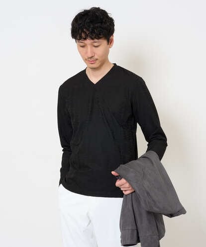 KHKJA73044 a.v.v MEN 【ジャケット映え】針抜きジャカードＶネックＴシャツ【洗濯機で洗える/毛玉になりにくい】通勤/ビジネス/ジャケット〈ON/OFF SERIES〉