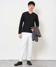 KHKJA73044 a.v.v MEN(アー・ヴェ・ヴェ) 【ジャケット映え】針抜きジャカードＶネックＴシャツ【洗濯機で洗える/毛玉になりにくい】通勤/ビジネス/ジャケット〈ON/OFF SERIES〉 ブラック