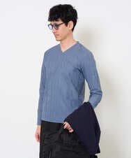KHKJA73044 a.v.v MEN(アー・ヴェ・ヴェ) 【ジャケット映え】針抜きジャカードＶネックＴシャツ【洗濯機で洗える/毛玉になりにくい】通勤/ビジネス/ジャケット〈ON/OFF SERIES〉 ブラック