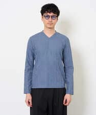 KHKJA73044 a.v.v MEN(アー・ヴェ・ヴェ) 【ジャケット映え】針抜きジャカードＶネックＴシャツ【洗濯機で洗える/毛玉になりにくい】通勤/ビジネス/ジャケット〈ON/OFF SERIES〉 ブラック