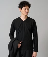 KHKJA73044 a.v.v MEN(アー・ヴェ・ヴェ) 【イージーケア/毛玉になりにくい】針抜きジャカードＶネックＴシャツ〈SMART SERIES〉【洗濯機で洗える】 ブラック