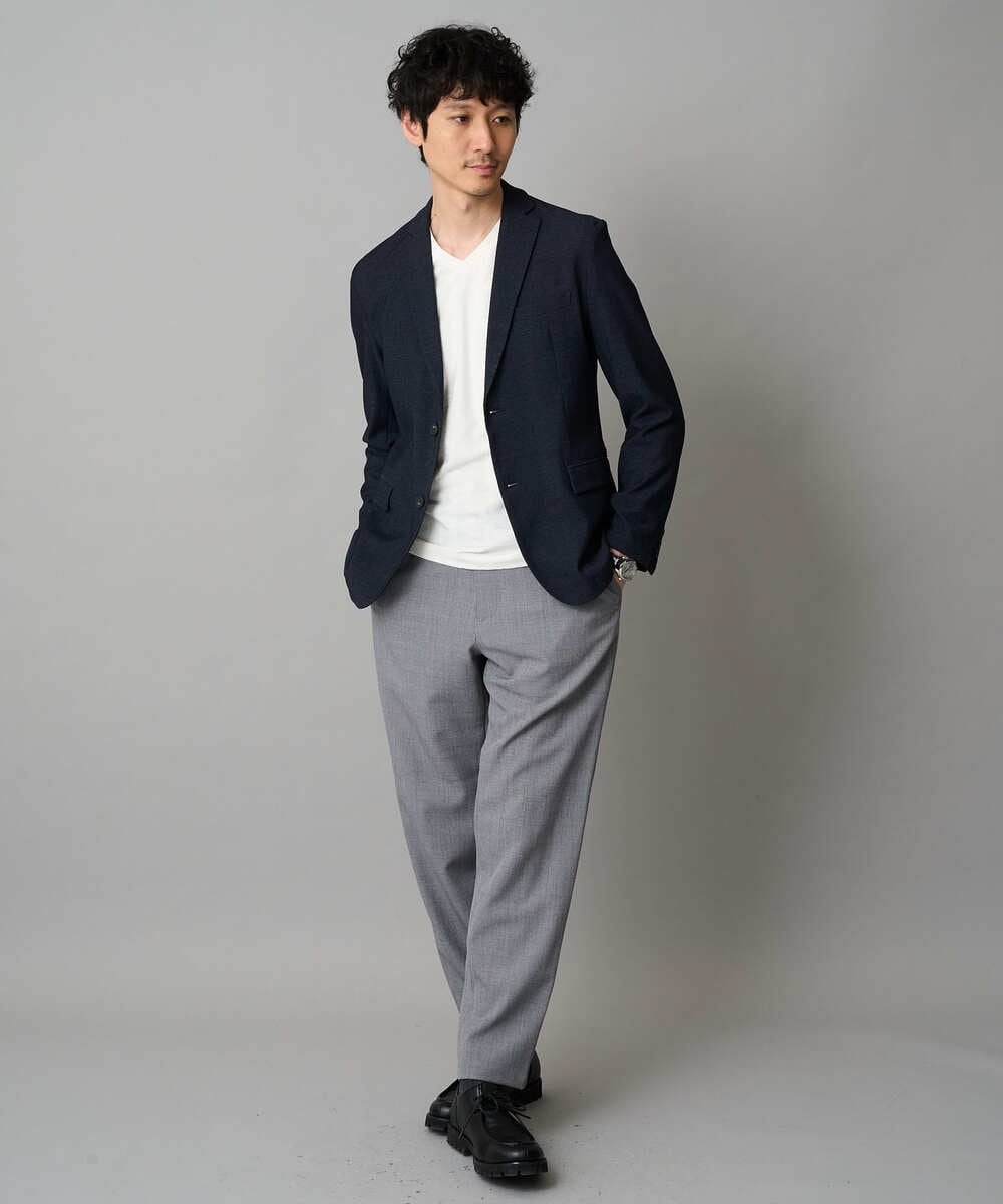 KHKJA73044 a.v.v MEN(アー・ヴェ・ヴェ) 【雑誌MonoMax11月号掲載】針抜きジャカードＶネックＴシャツ【洗濯機で洗える/毛玉になりにくい】通勤/ビジネス/ジャケット〈ON/OFF SERIES〉 ブラック