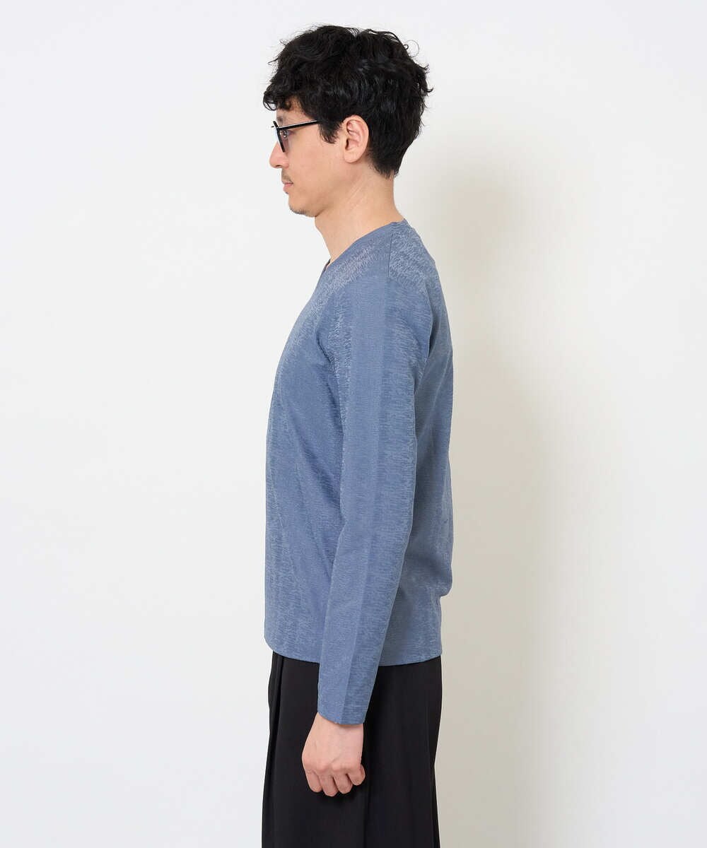 KHKJA73044 a.v.v MEN(アー・ヴェ・ヴェ) 【ジャケット映え】針抜きジャカードＶネックＴシャツ【洗濯機で洗える/毛玉になりにくい】通勤/ビジネス/ジャケット〈ON/OFF SERIES〉 ブラック