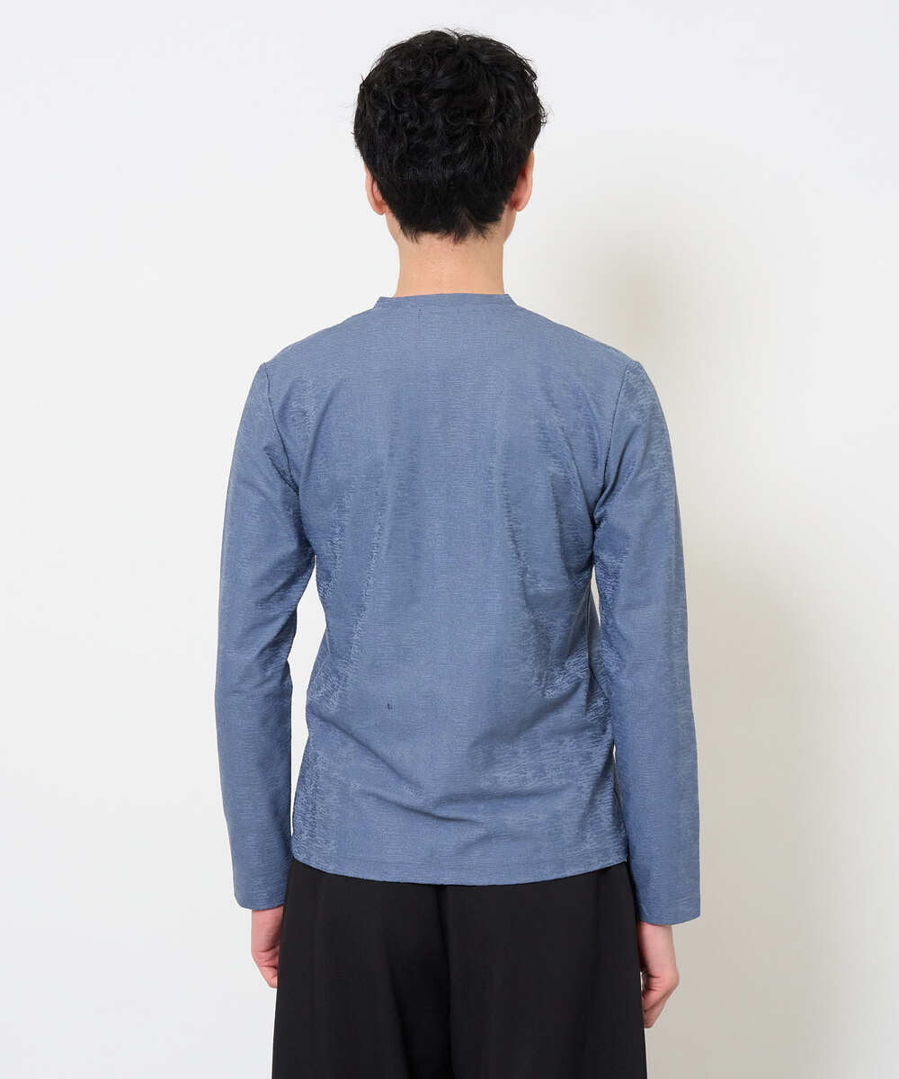KHKJA73044 a.v.v MEN(アー・ヴェ・ヴェ) 【ジャケット映え】針抜きジャカードＶネックＴシャツ【洗濯機で洗える/毛玉になりにくい】通勤/ビジネス/ジャケット〈ON/OFF SERIES〉 ブラック
