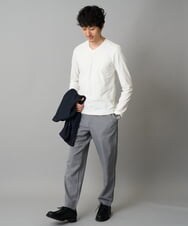 KHKJA73044 a.v.v MEN(アー・ヴェ・ヴェ) 【雑誌MonoMax11月号掲載】針抜きジャカードＶネックＴシャツ【洗濯機で洗える/毛玉になりにくい】通勤/ビジネス/ジャケット〈ON/OFF SERIES〉 ブラック