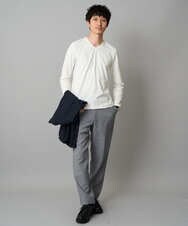 KHKJA73044 a.v.v MEN(アー・ヴェ・ヴェ) 【雑誌MonoMax11月号掲載】針抜きジャカードＶネックＴシャツ【洗濯機で洗える/毛玉になりにくい】通勤/ビジネス/ジャケット〈ON/OFF SERIES〉 ブラック