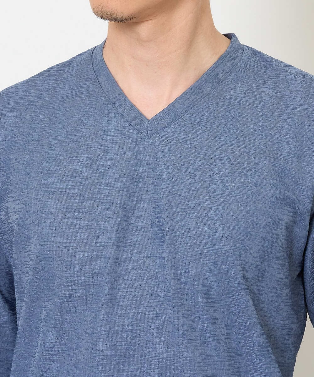 KHKJA73044 a.v.v MEN(アー・ヴェ・ヴェ) 【ジャケット映え】針抜きジャカードＶネックＴシャツ【洗濯機で洗える/毛玉になりにくい】通勤/ビジネス/ジャケット〈ON/OFF SERIES〉 ブラック