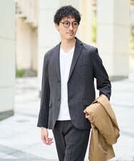 KHKJA73044 a.v.v MEN(アー・ヴェ・ヴェ) 【雑誌MonoMax11月号掲載】針抜きジャカードＶネックＴシャツ【洗濯機で洗える/毛玉になりにくい】通勤/ビジネス/ジャケット〈ON/OFF SERIES〉 ブラック