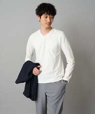 KHKJA73044 a.v.v MEN(アー・ヴェ・ヴェ) 【雑誌MonoMax11月号掲載】針抜きジャカードＶネックＴシャツ【洗濯機で洗える/毛玉になりにくい】通勤/ビジネス/ジャケット〈ON/OFF SERIES〉 ブラック