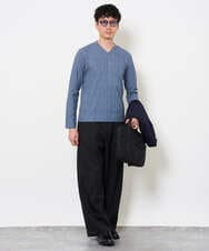 KHKJA73044 a.v.v MEN(アー・ヴェ・ヴェ) 【ジャケット映え】針抜きジャカードＶネックＴシャツ【洗濯機で洗える/毛玉になりにくい】通勤/ビジネス/ジャケット〈ON/OFF SERIES〉 ブラック