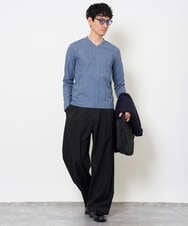 KHKJA73044 a.v.v MEN(アー・ヴェ・ヴェ) 【ジャケット映え】針抜きジャカードＶネックＴシャツ【洗濯機で洗える/毛玉になりにくい】通勤/ビジネス/ジャケット〈ON/OFF SERIES〉 ブラック