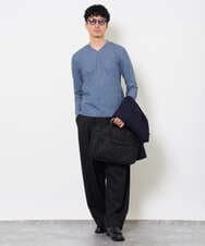 KHKJA73044 a.v.v MEN(アー・ヴェ・ヴェ) 【ジャケット映え】針抜きジャカードＶネックＴシャツ【洗濯機で洗える/毛玉になりにくい】通勤/ビジネス/ジャケット〈ON/OFF SERIES〉 ブラック